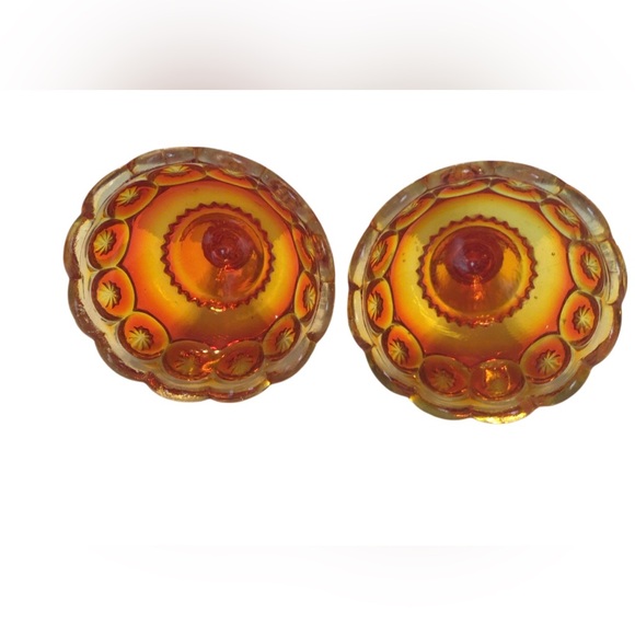 Set of Vintage LE Smith Amberina Candlesticks, Moon & Star Pattern - Picture 2 of 3